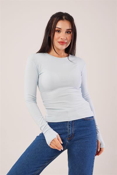 Uzun Kollu Basic Bebe Mavisi Bluz	