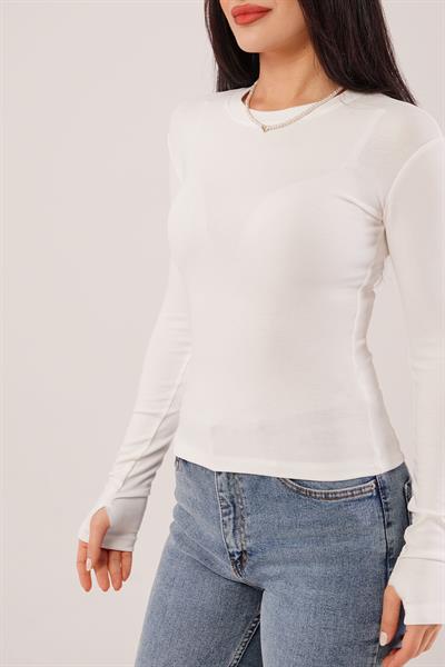Uzun Kollu Basic Beyaz Bluz