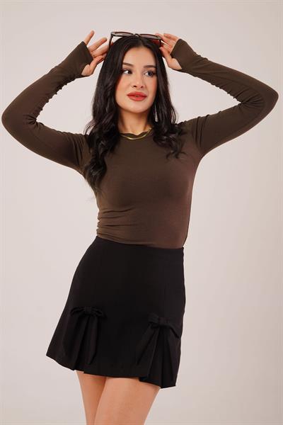 Uzun Kollu Basic Kahverengi Bluz