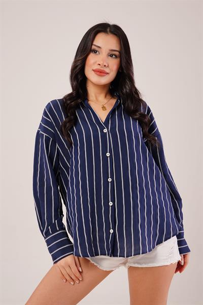 Rustik Çift Çizgili Lacivert Gömlek
