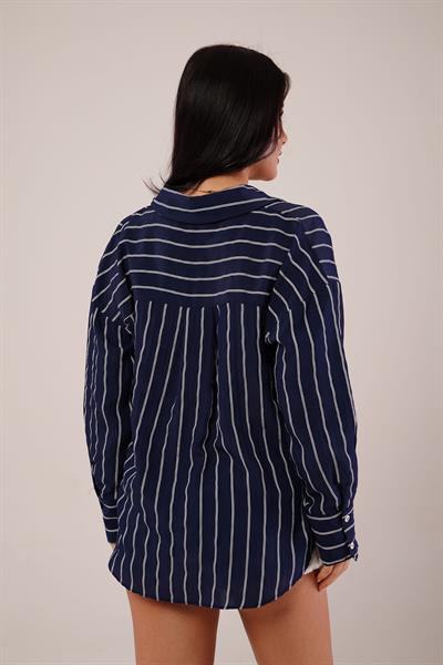Rustik Çift Çizgili Lacivert Gömlek