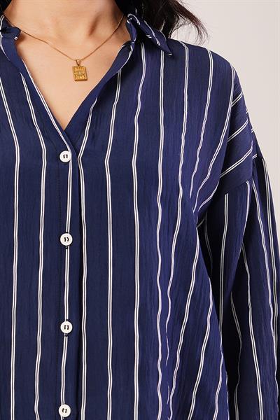 Rustik Çift Çizgili Lacivert Gömlek