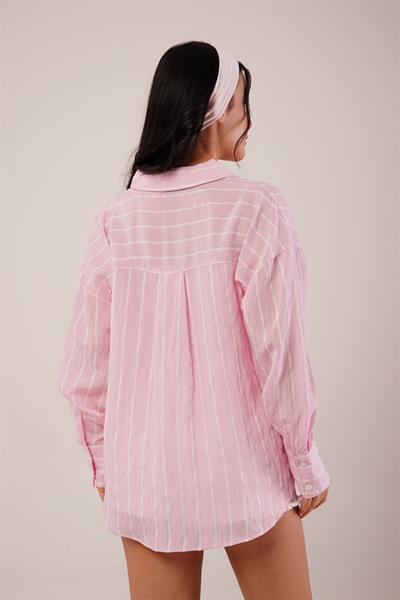 Rustik Çift Çizgili Pembe Gömlek