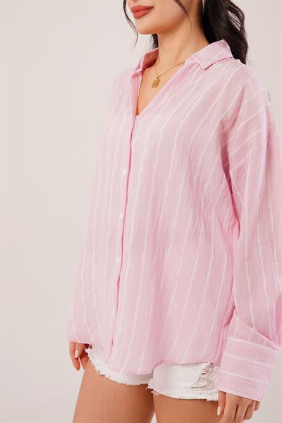 Rustik Çift Çizgili Pembe Gömlek
