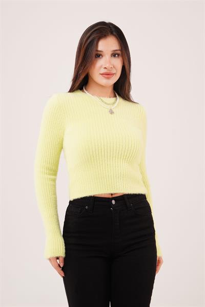 Sakallı Bisiklet Yaka Yumoş Neon Yeşil Kazak
