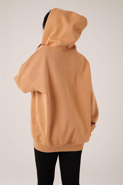 Kapüşonlu Oversize Cepli Spor Camel Hırka