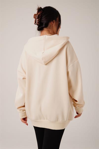 Kapüşonlu Oversize Cepli Spor Bej Hırka
