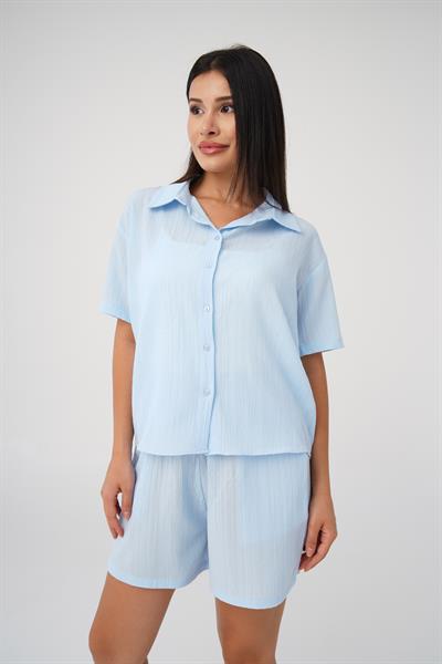 Salaş Kesim Bebe Mavisi Gömlek Şort Takım