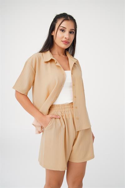 Salaş Kesim Camel Gömlek Şort Takım