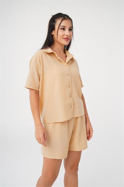 Salaş Kesim Camel Gömlek Şort Takım