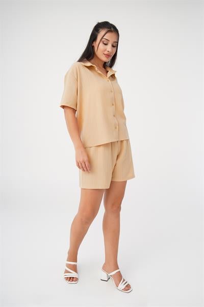 Salaş Kesim Camel Gömlek Şort Takım