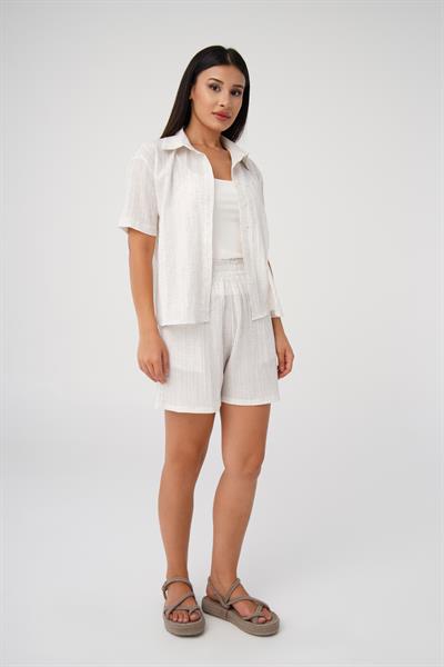 Salaş Kesim Ekru Gömlek Şort Takım