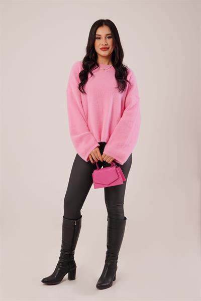 Salaş Kol Sakallı Pembe Triko Kazak