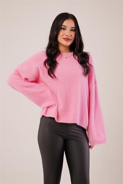 Salaş Kol Sakallı Pembe Triko Kazak