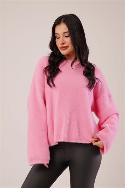 Salaş Kol Sakallı Pembe Triko Kazak