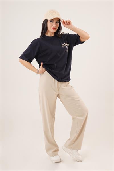 Arka ve Ön Samurai Baskılı Lacivert Tişört