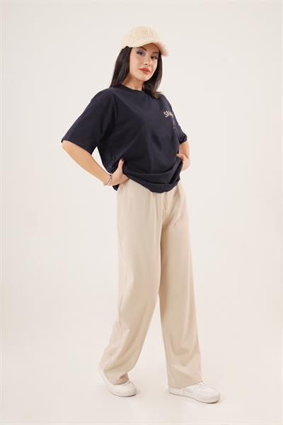 Arka ve Ön Samurai Baskılı Lacivert Tişört