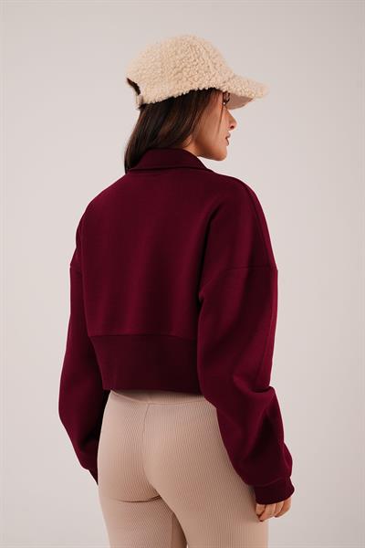 Sanfrancisco Baskılı Yarım Fermuar Bordo Sweatshirt