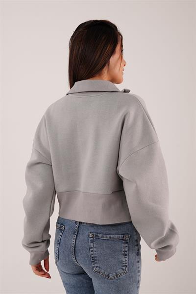 Sanfrancisco Baskılı Yarım Fermuar Gri Sweatshirt