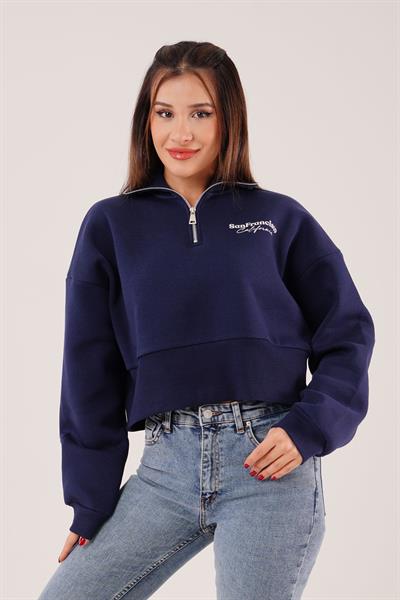 Sanfrancisco Baskılı Yarım Fermuar Lacivert Sweatshirt