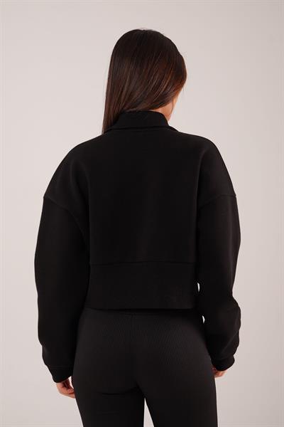 Sanfrancisco Baskılı Yarım Fermuar Siyah Sweatshirt