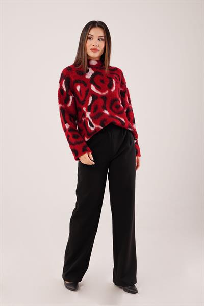 Şardonlu Bol Kesim Yumuşacık Bordo Kazak