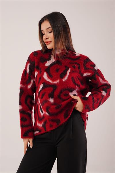 Şardonlu Bol Kesim Yumuşacık Bordo Kazak