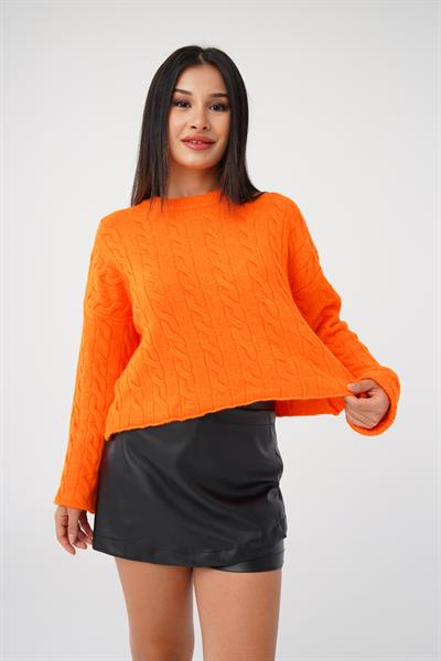 Sarmal Desen Bisiklet Yaka Oranj Triko Kazak