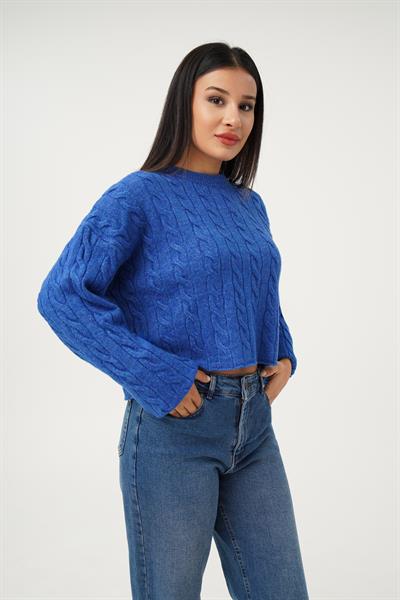 Sarmal Desen Bisiklet Yaka Saks Triko Kazak