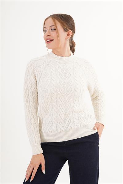 Sarmal Örgü Desen Ekru Triko Kazak