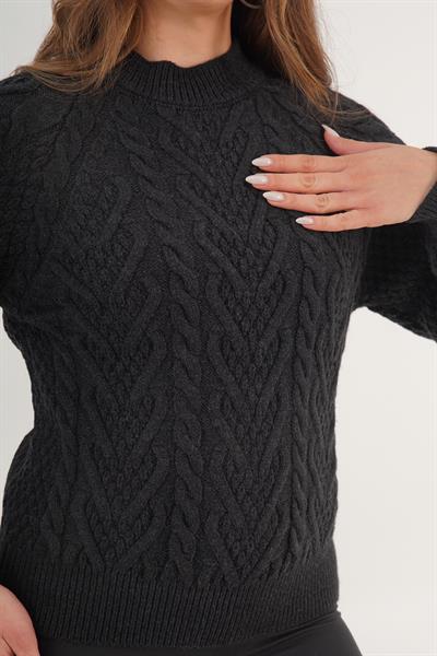 Sarmal Örgü Desen Siyah Triko Kazak