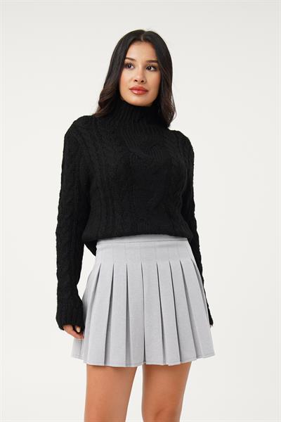 Sarmal Örgü Model Siyah Triko Kazak