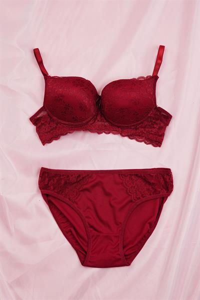 Sensual Lace Serisi Dantel Kaplamalı Destekli Bordo Sütyen Takımı