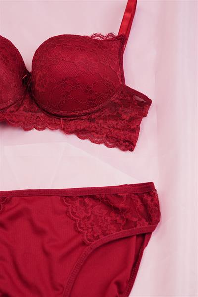 Sensual Lace Serisi Dantel Kaplamalı Destekli Bordo Sütyen Takımı