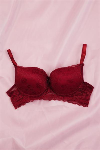 Sensual Lace Serisi Dantel Kaplamalı Destekli Bordo Sütyen Takımı