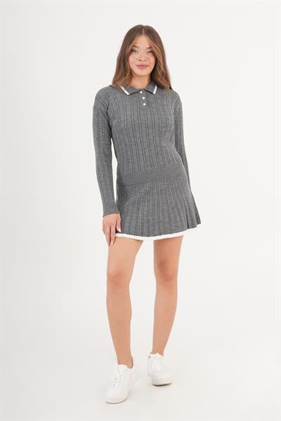 Şerit Detaylı Antrasit Triko İkili Takım