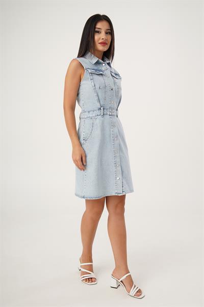 Sıfır Kol Çıtçıtlı Spor Denim Elbise