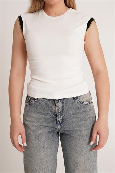 Sıfır Kol Sim İpli Ekru Bluz