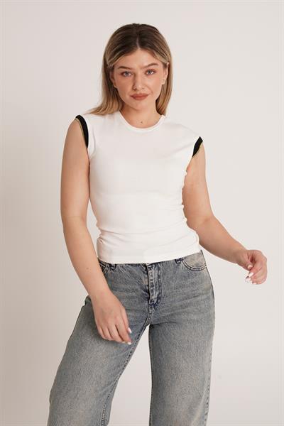 Sıfır Kol Sim İpli Ekru Bluz