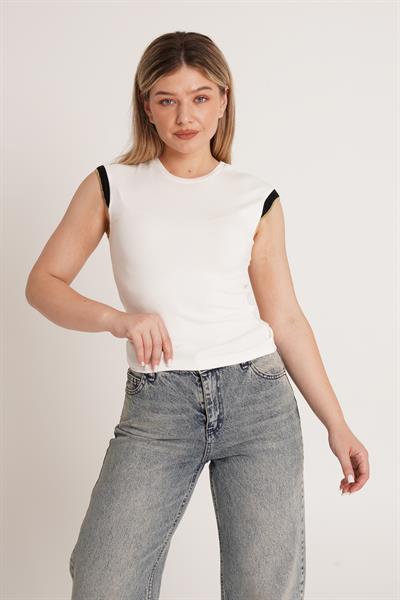 Sıfır Kol Sim İpli Ekru Bluz