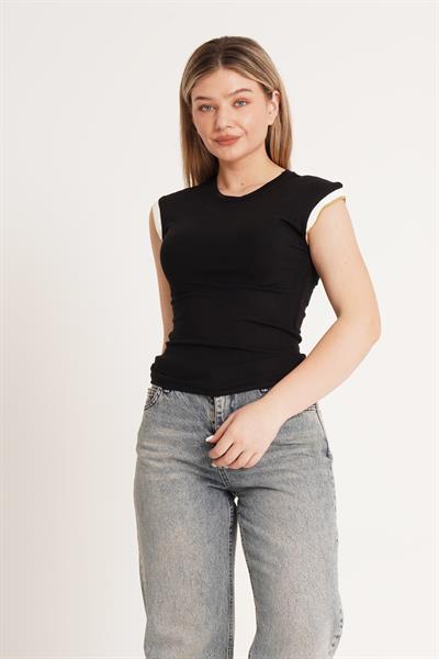 Sıfır Kol Sim İpli Siyah Bluz
