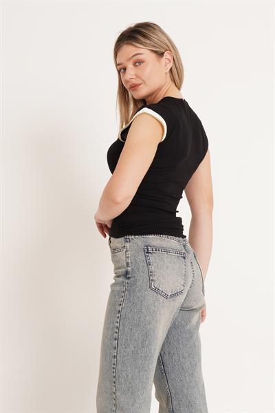 Sıfır Kol Sim İpli Siyah Bluz