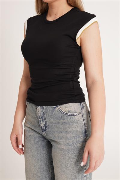 Sıfır Kol Sim İpli Siyah Bluz