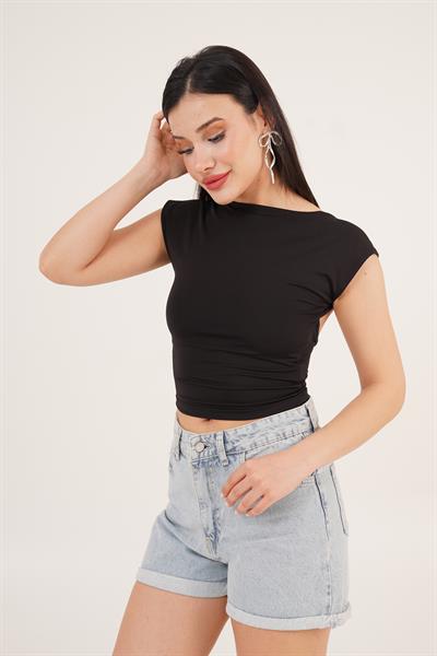 Sırt Dekolteli Önü Astarlı Siyah Bluz