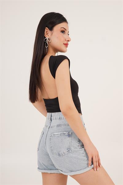 Sırt Dekolteli Önü Astarlı Siyah Bluz