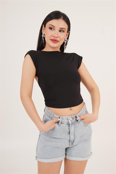 Sırt Dekolteli Önü Astarlı Siyah Bluz