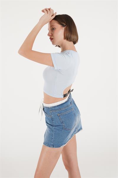 Sırt Kemer Detaylı Basic Bebe Mavi Crop