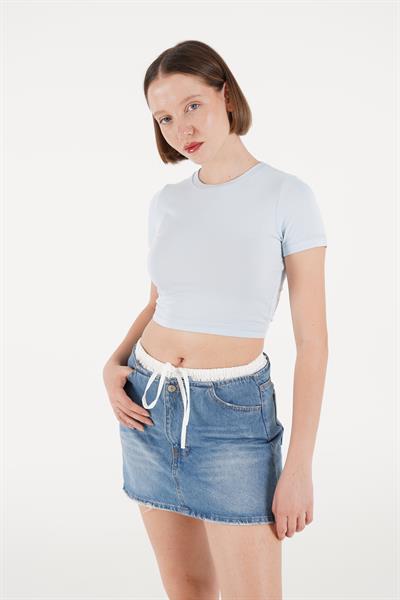 Sırt Kemer Detaylı Basic Bebe Mavi Crop