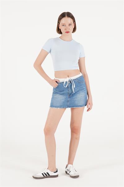Sırt Kemer Detaylı Basic Bebe Mavi Crop