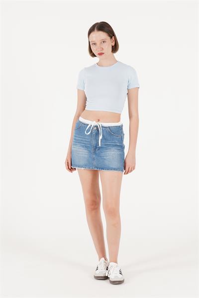 Sırt Kemer Detaylı Basic Bebe Mavi Crop